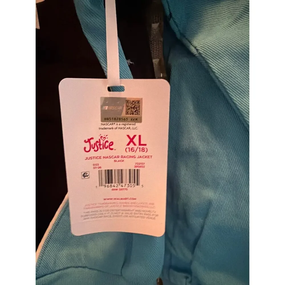 Girl's NASCAR X Justice Collab Racing Jacket Blue Black XL Snap Button NEW